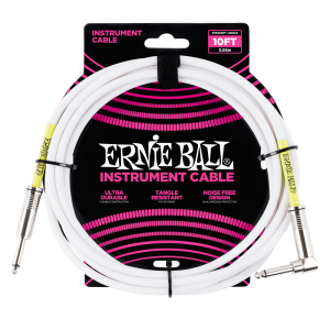 Ernie Ball 10' Straight / Angle Instrument Cable - White